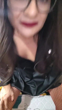 Trans Vero Stroking Her Cock in Sexy Lingerie