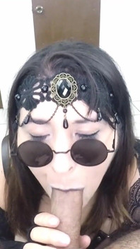 Goth Mistress Sucks off a Lucky Fan