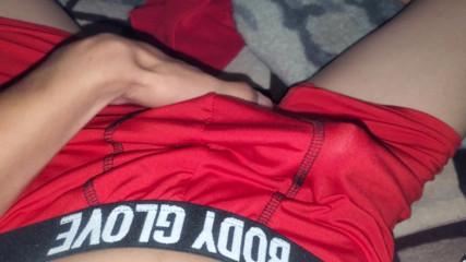 Young Friend Rubs Dick in Boxers
