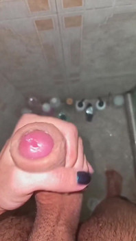 Son of Lilith jerking his big uncut cock and eating his own cum