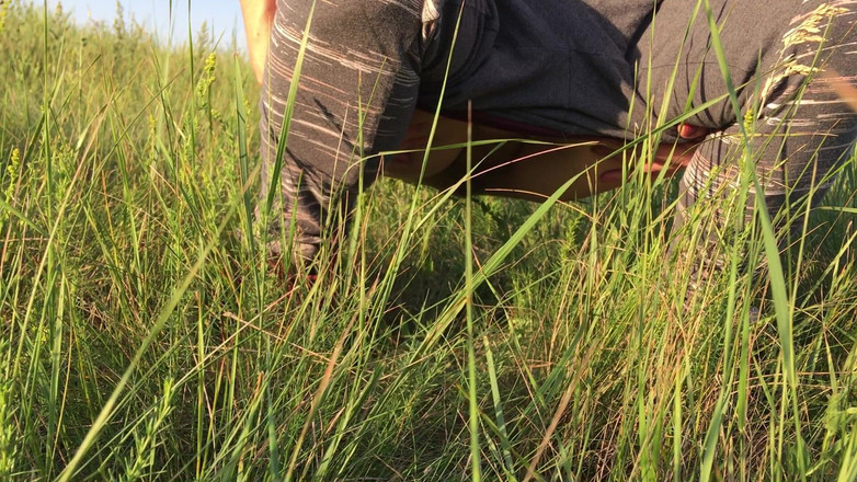 Risky Hairy Couple: Pisse dans l’herbe dans une prairie