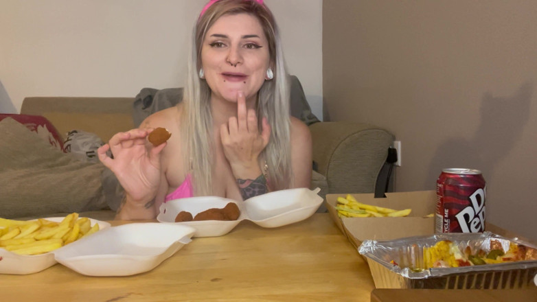 EeveeXo: Pvc Bunny Girl Burps and Gets Bloated Filming Mukbang