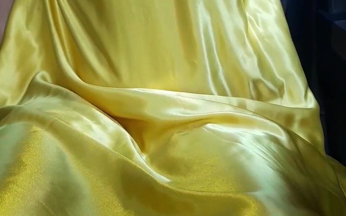 Naomisinka: Sexy Crossdresser Masturbating Wearing Yellow Satin Shiny Dress