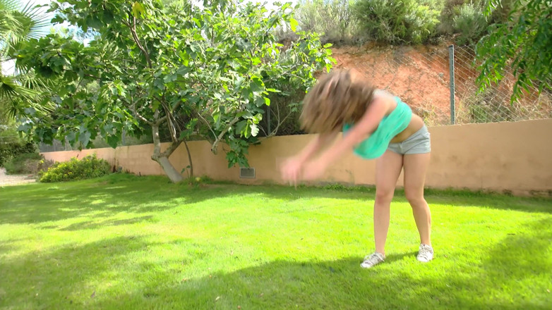 Toy Sluts: Pretty brunette teen masturbating in the backyard
