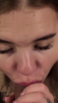 Skinny Girl with Meaty Pussy Sucks Cock