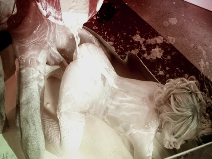 DARVASEX: Funny Food Scene-1 busty Blonde MILF in Lingerie Covered in...