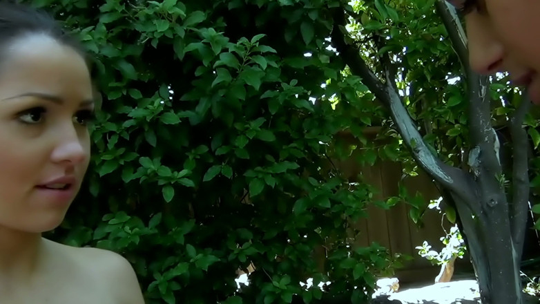 Lesbian Love Movies: Outdoor Pussy Licking - Two Brunettes on a Purple Mat Under...