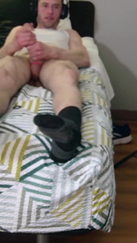 Laying Down on Bed Jerking off with Socks on See My Size 15 and Massive Legs as U