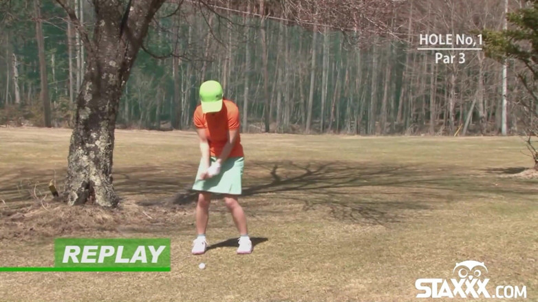 Staxxx: Cute Asian teen girls play a game of strip golf
