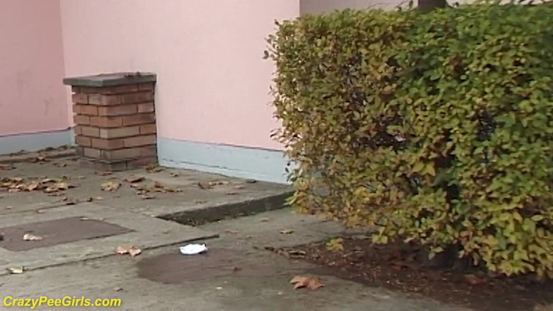 Crazy pee girls: Schönheit pinkelt auf der straße hinter büschen