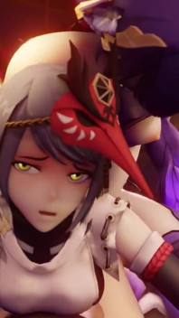 Genshin Raiden Shogun Fucks Sara with a Strapon, Itto Is There Too