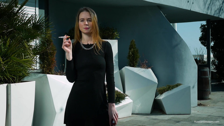 Russian Smokers: Young Russian Girl Smoking Cigarette by Seaside