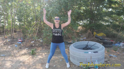 Pee Adventures: Pissing in her jeans while exercising outdoor