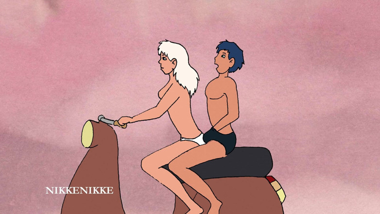 Nikkenikke animation: Mladý arabský student a krásná blondýna: sexy na koloběžce.