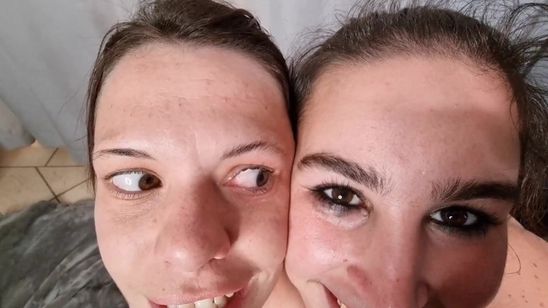 domslutfucker: FFM Threesome Handjob Cum in Eye, Licking Cum Out of...