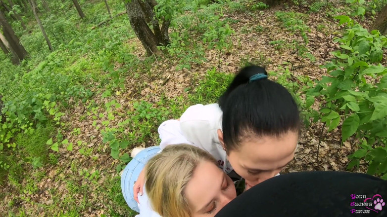 YSP Studio: Two girlfriends suck cock in the woods - POV