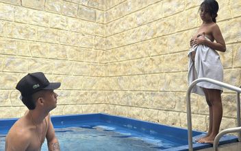 My Stepsister Catches Me Sticking My Big Cock Into a Hole in the Pool and We End up Fucking.