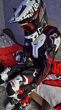 An Excited Guy in Motorcycle Gear Fucks His Sneakers
