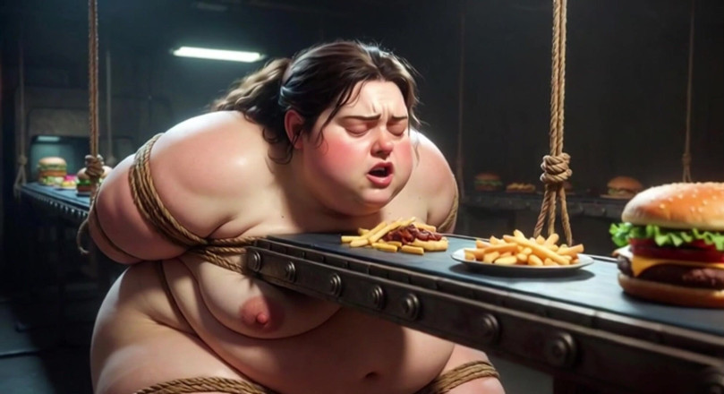 YOUR BEST FANTASY: La sSBBW legata mangia un pasto enorme mentre si inginocchia -...