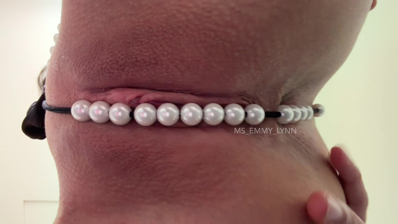 Ms_Emmy_Lynn: Pearl Thong in Shaved Pussy Close up