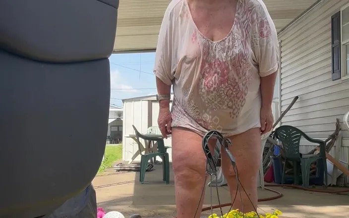 Big Ass 4 U: Watering Flowers Flashing Tits and Ass