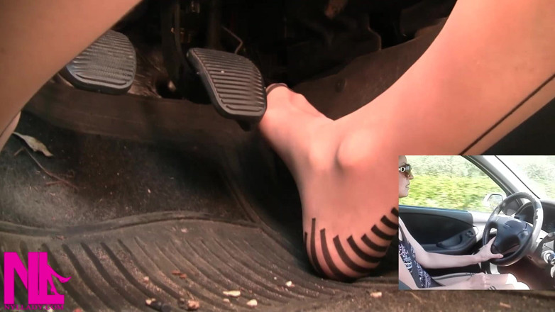 Nyllady: Sensual Driving and Pedal Pumping in Fancy Charmante Seamed Pantyhose