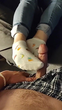 Biała Owocowa Kostka Sockjob Skarpetka Footjob - Spust Na Skarpetki