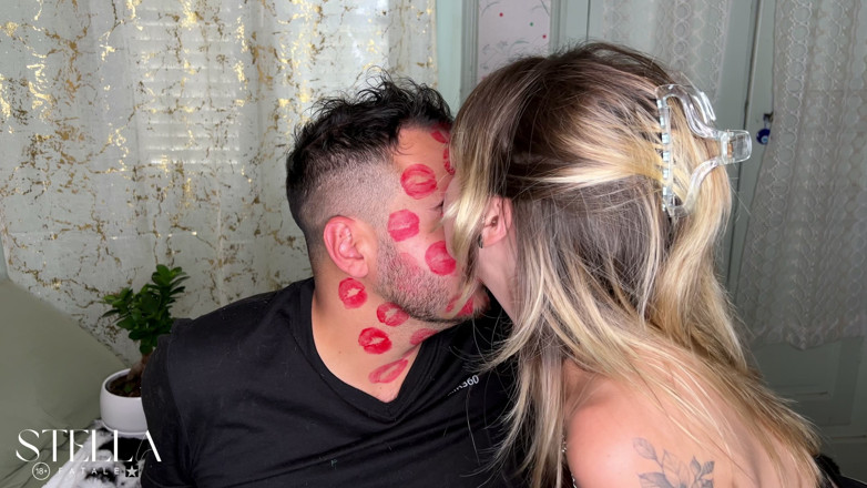 Stellafatale: Red Lipstick Kisses Cover His Entire Face