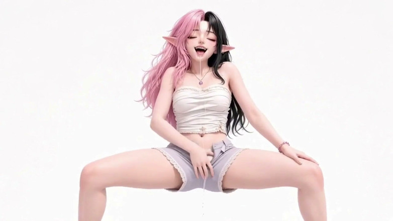 Wertstofsamler: 3D Anime Pink and Dark Haired Elf Girl, Masturbating in...