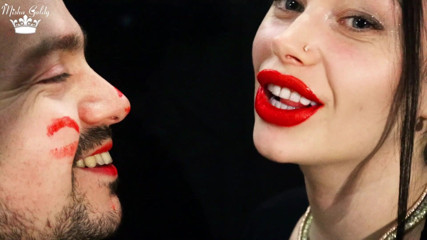 Goddess Misha Goldy: Covering Alex face with red lipsticks kisses