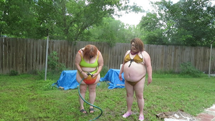 BBW nurse Vicki adventures with friends: Clean stuff and each other with hose me and BBW...