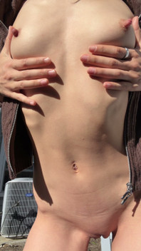 Cozy Sweater Small Natural Breasts Reveal Skinny Petite Babe Outside