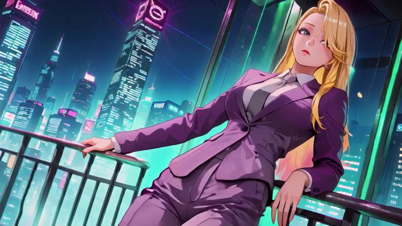 Tay Swift X: Capo bionda in abito viola! Cyberpunk City Vs contrasto nella...