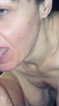 Granny with Saggy Boobs Sucking Dick and Getting an Oral Creampie