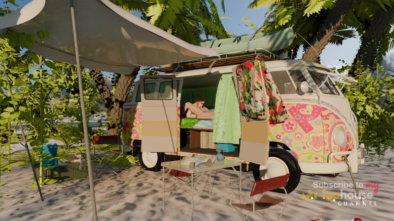 3dxpassion: 彩绘面包车的路边性爱氛围 - 邋遢口交，反向女牛仔，传教士和射精