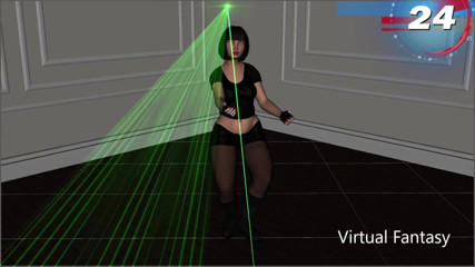 Virtual fantasy studio: Sexy 3D girl dancing in black clubwear and bodysuit.