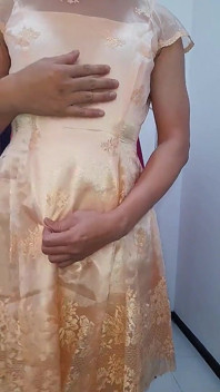 Cute crossdresser masturbating and cum wearing party dress