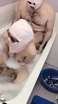 Amateur Couple Taking a Bath, Wife with Hairy Pussy, Big Ass, Big Tits.