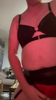 Dirty Gay Crossdresser Love It with Black Bra on