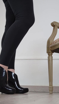 (705) Shoe Collection: High Heel Black Jelly Ankle Boots - Dame Olga (4k)
