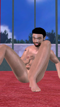 Animated 3D Gay Porn - Handsome Man Shaking Big Dick Sitting and Laying on Bedroom Floor