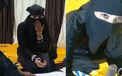 Pretty Girl in Hijab Playing with Officer's Cock for Signature