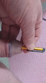 Stepdaddy Stands on the Toilet and Plays with His Penis but a Pen