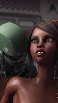Una ragazza nera arrapata viene scopata duramente da sex androide nel campo base su exoplanet
