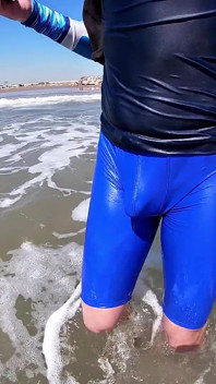 Men and Women on the Beach Get Horny Seeing My Cock in Wet Spandex