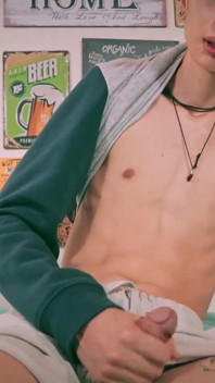 Sport Twink Magic C Jerking His Big Cock Through the Side of His Shorts