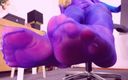 Nylon fetish 4u: 穿着透明紫色连裤袜的性感脚，紫色连裤袜 - 白色修剪的脚趾，美丽的脚，性感的脚底 - 办公室脚挑逗