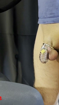 She Spanks His Dick with a Stick and He Cums! Cumshot with Dumbbells on His Balls