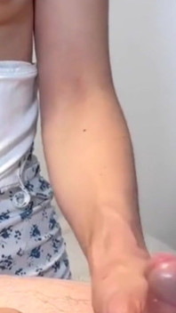 Skinny Brunette with Small Tits Offered Him a Handjob