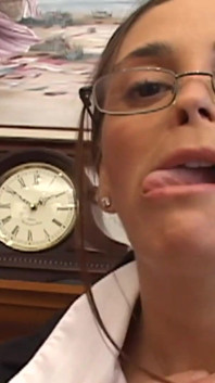 Horny MILF in stockings blows and deepthroats his BBC